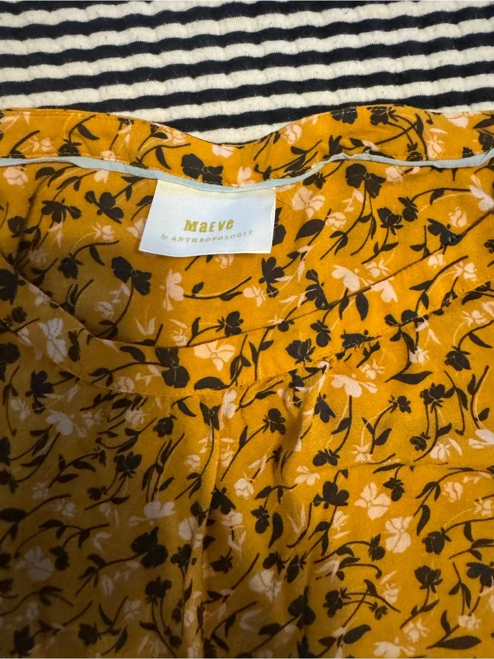Anthropologie Mustard Floral Ruffle Peasant Blouse - Picture 3 of 7
